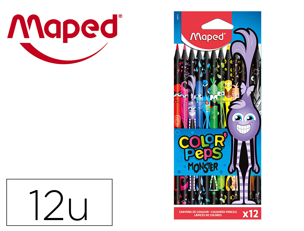 CRAYON DE COULEUR MAPED COLOR PEP'S DESIGN MONSTER POINTE RSISTANTE ETUI CERTON DE 12  UNITES