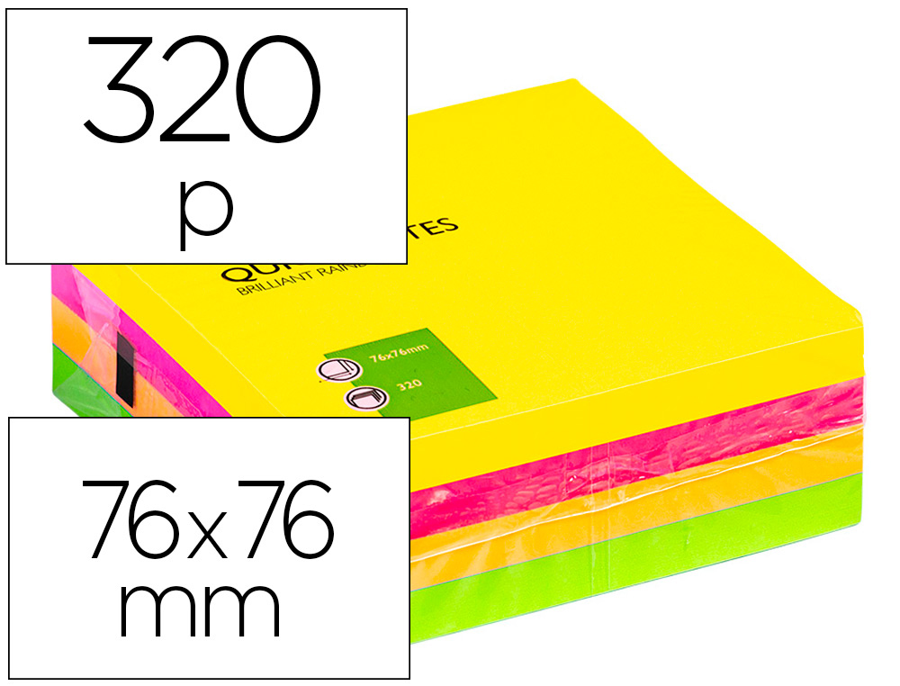 BLOC-NOTES Q-CONNECT CUBE QUICK NOTES 76X76MM 320F REPOSITIONNABLES SANS TRACES COLORIS NON