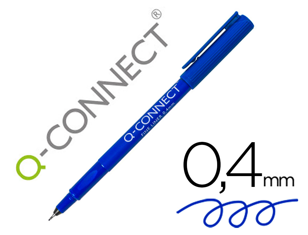 STYLO-FEUTRE Q-CONNECT CRITURE FINE 0.4MM POINTE EXTRA-FINE CORPS COULEUR ENCRE BLEU