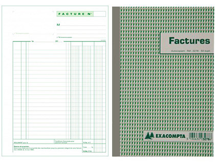 MANIFOLD AUTOCOPIANT EXACOMPTA FACTURES TVA A5 148X210MM FOLIOTAGE 50 DUPLIS