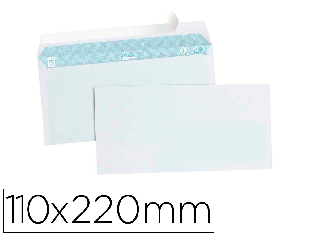 ENVELOPPE GPV CONOMIQUE VLIN BLANC 75G DL 110X220MM ADHSIVE FENTRE 45X100MM PAQUET 50 UNITS