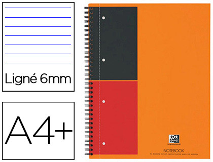 CAHIER NOTEBOOK OXFORD OPTIK PAPER COUVERTURE RIGIDE A4+ 21X32CM 160 PAGES LIGN FEUILLES DTACHABLES PERFORES ORANGE