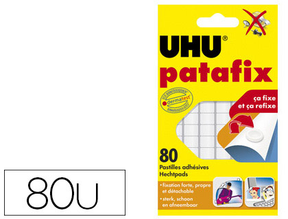 PASTILLE ADHSIVE UHU PATAFIX FIXE MOMENTANMENT DFINITIVEMENT DOCUMENTS OBJETS COLORIS BLANC SACHET 80 UNITS