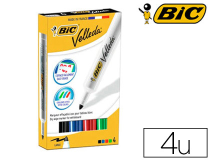 MARQUEUR BIC VELLEDA 1711 EFFAABLE POINTE OGIVE TRAC 2MM CORPS PLASTIQUE ENCRE CTONE BOTE 4 UNITS