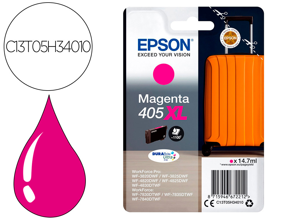 CARTOUCHE EPSON JET D'ENCRE 405 XL VALISE COULEUR MAGENTA 14,7ML