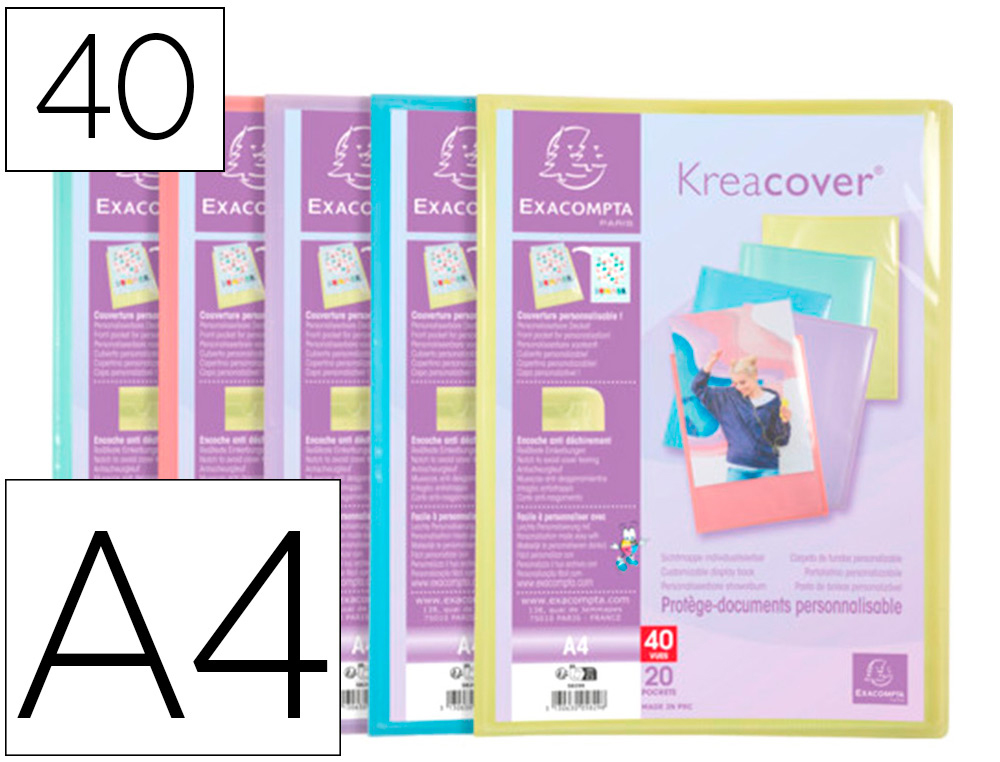 PORTE-DOCUMENTS EXACOMPTA KREACOVER A4 POLYPROPYLENE    40VUES ASSORTIMENT PASTEL