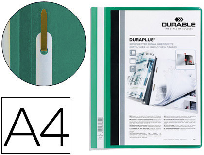 CHEMISE DURABLE DURAPLUS DOCUMENTS NON PERFORS A4 21X29,7CM LAMELLE EXTRA LARGE COUVERTURE TRANSPARENTE COLORIS VERT