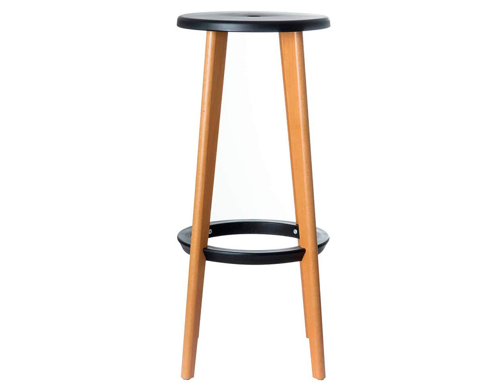 TABOURET DE BAR PAPERFLOW WOODY PLASTIQUE ABS PIEDS     HETRE MASSIF ASSISE 330MM     DIAMETRE COLORIS NOIR LOT 2